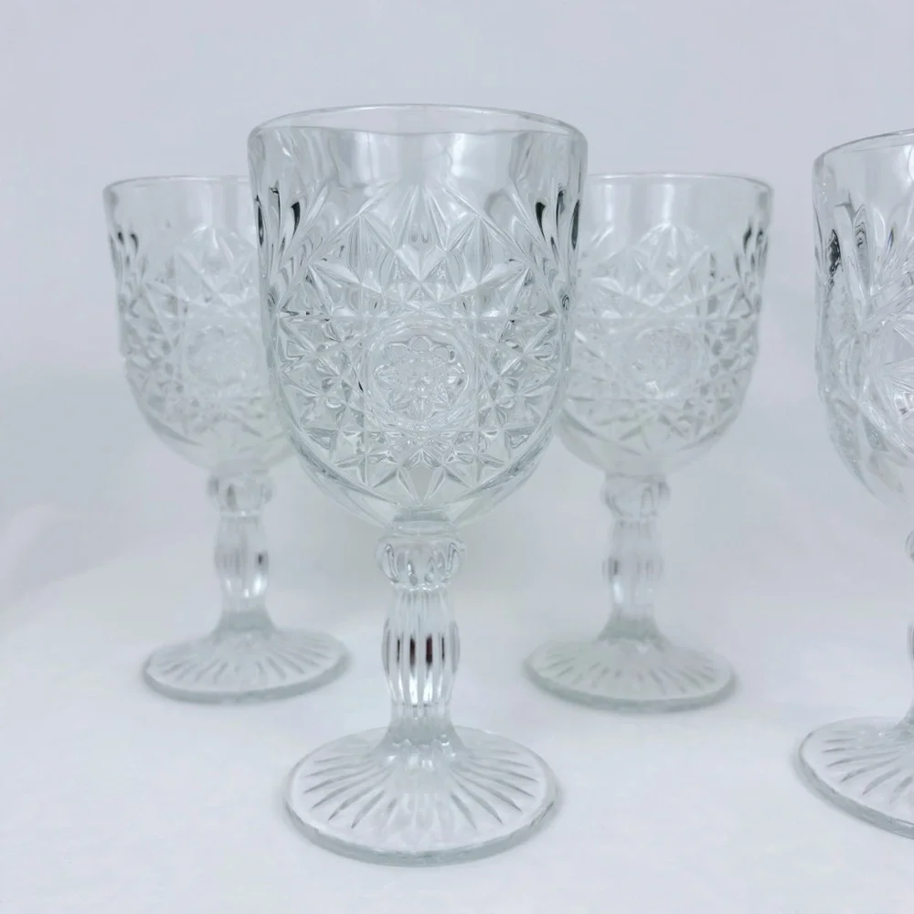 Vintage Libbey Hobstar Star of David Goblets Set of 4